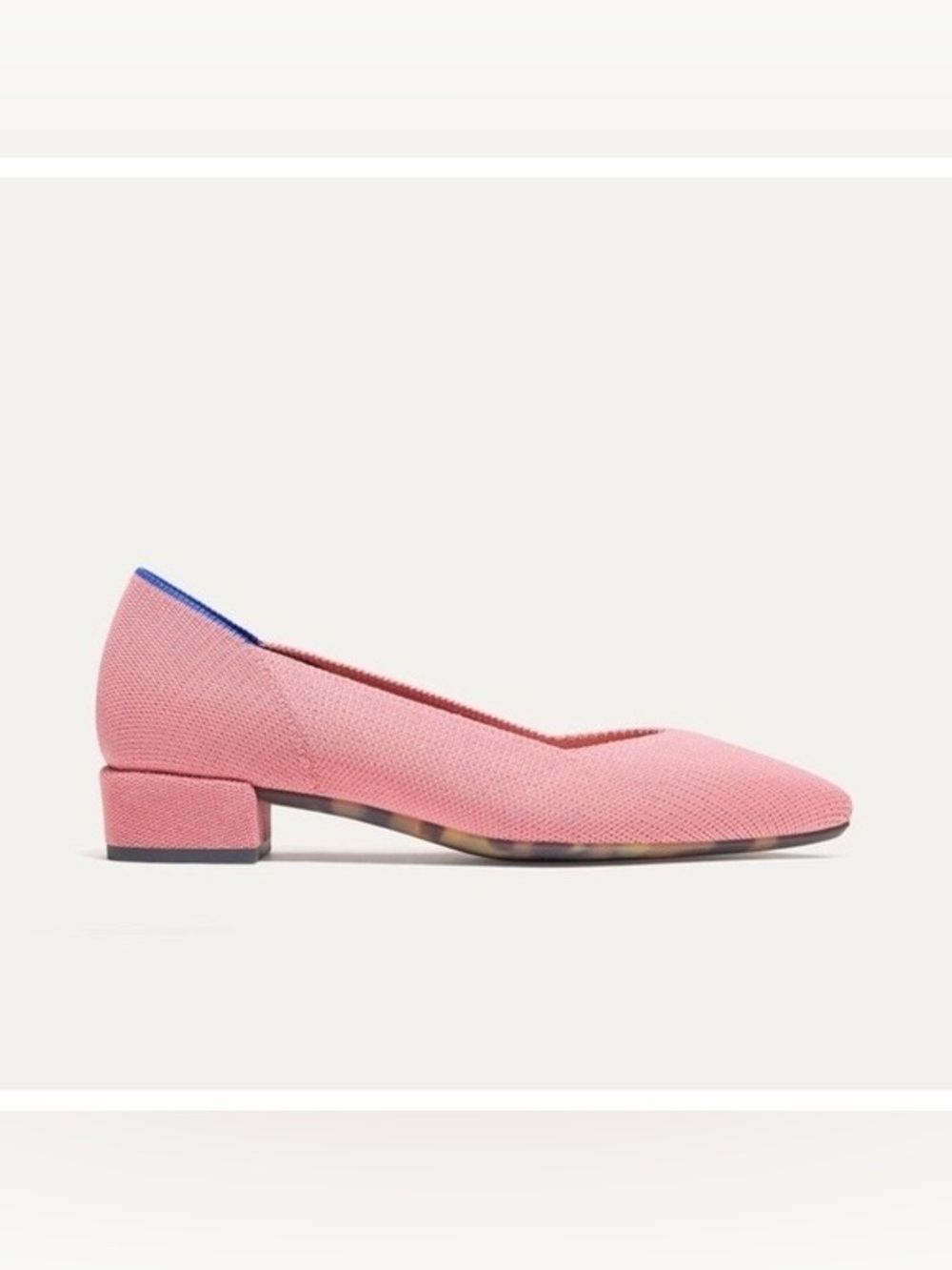 Rothy's Pink Low Block Heel Flats with Blue Trim